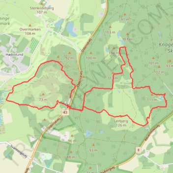 Gåtur i Svanninge Bakker rute, afstand, højde, kort, profil, GPS-spor
