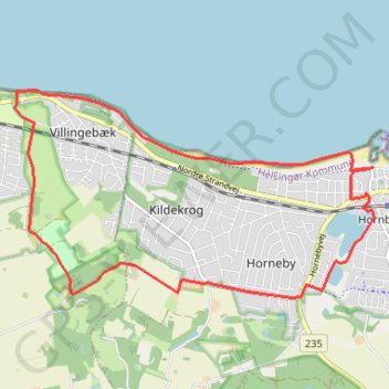 Hornbæk, Villingebæk, Ruslands Bakker og Horneby rundt rute, afstand, højde, kort, profil, GPS-spor