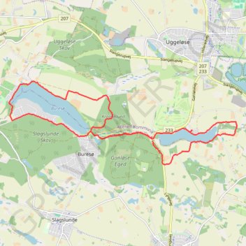 Buresø og Bastrup Sø rundt rute, afstand, højde, kort, profil, GPS-spor