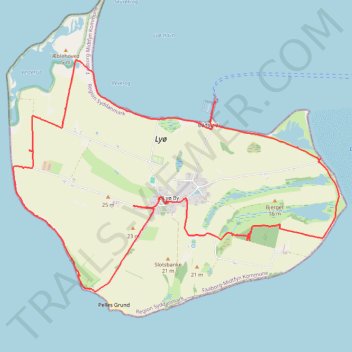 Lyø hike rute, afstand, højde, kort, profil, GPS-spor