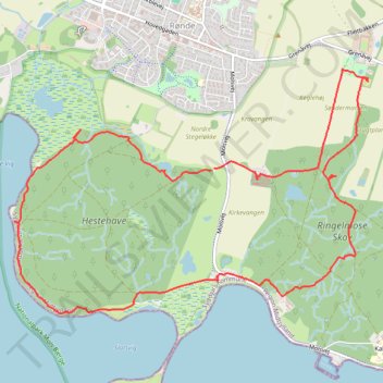 Hestehave og Ringelmove skove rute, afstand, højde, kort, profil, GPS-spor