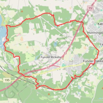 Funder rundt rute, afstand, højde, kort, profil, GPS-spor