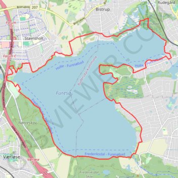 Furresø rundt rute, afstand, højde, kort, profil, GPS-spor