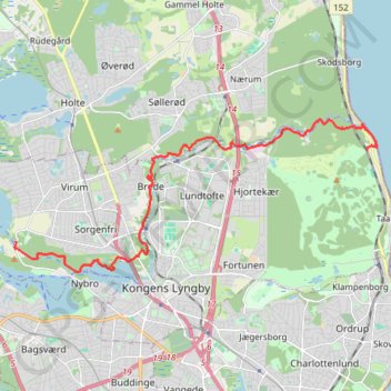 Vandretur langs Mølleåen rute, afstand, højde, kort, profil, GPS-spor