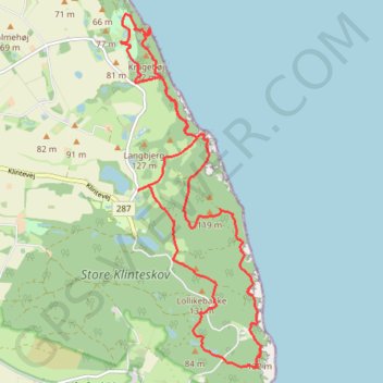 Møns Klint - Klintekongens Rige rute, afstand, højde, kort, profil, GPS-spor