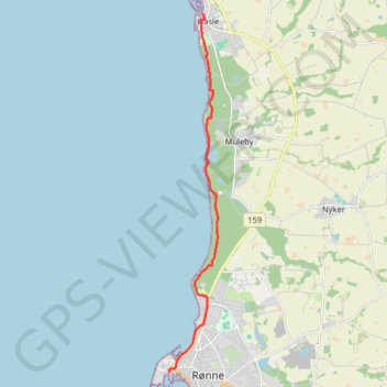 Rønne - Hasle rute, afstand, højde, kort, profil, GPS-spor