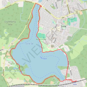 Sorø Sø rundt rute, afstand, højde, kort, profil, GPS-spor